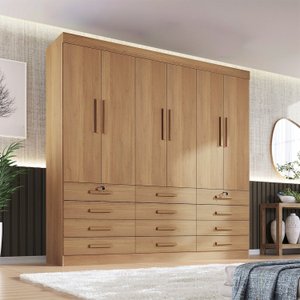 Guarda Roupa Casal MDF 6 Portas 12 Gavetas Marselha Plus