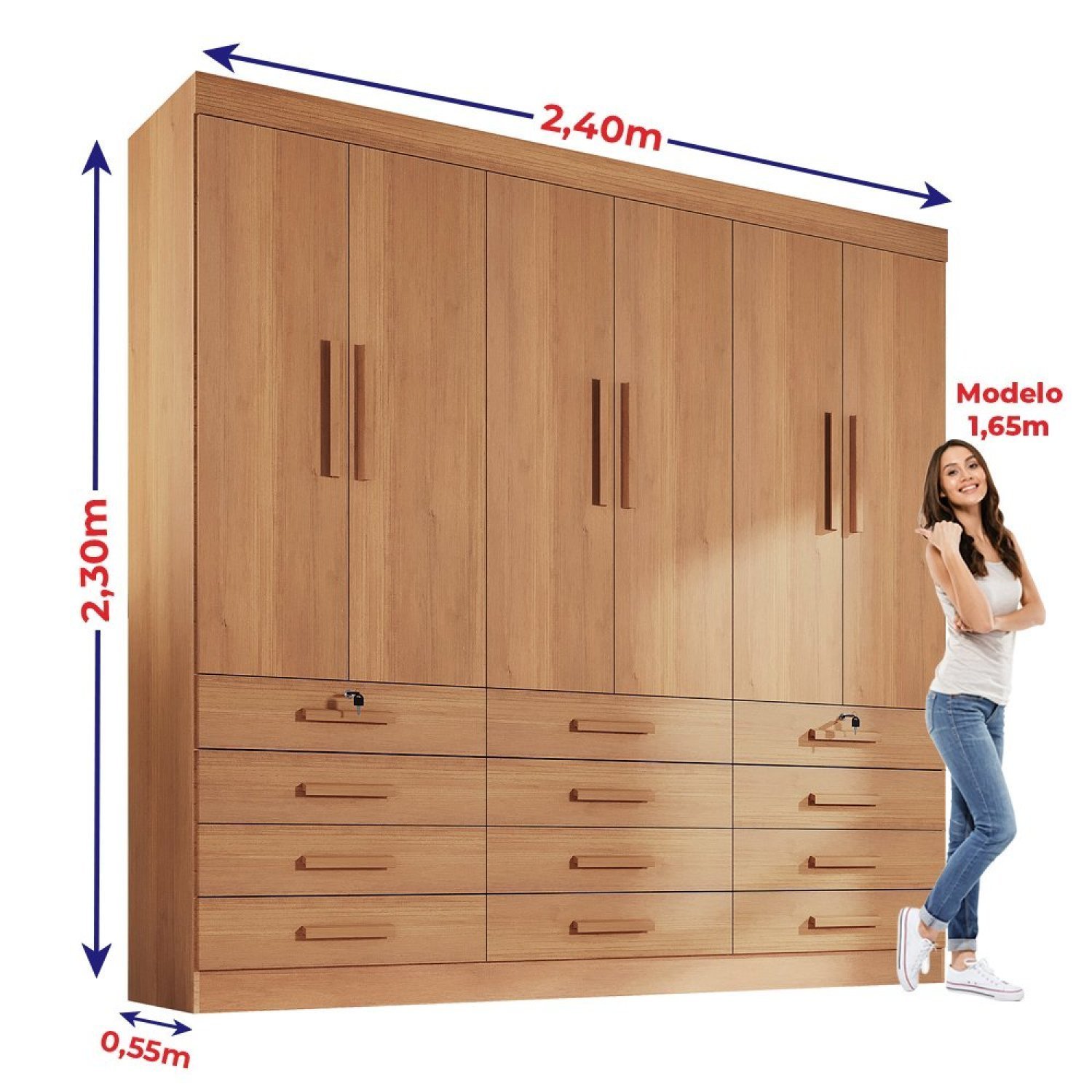 Guarda Roupa Casal MDF 6 Portas 12 Gavetas Marselha Plus - 5