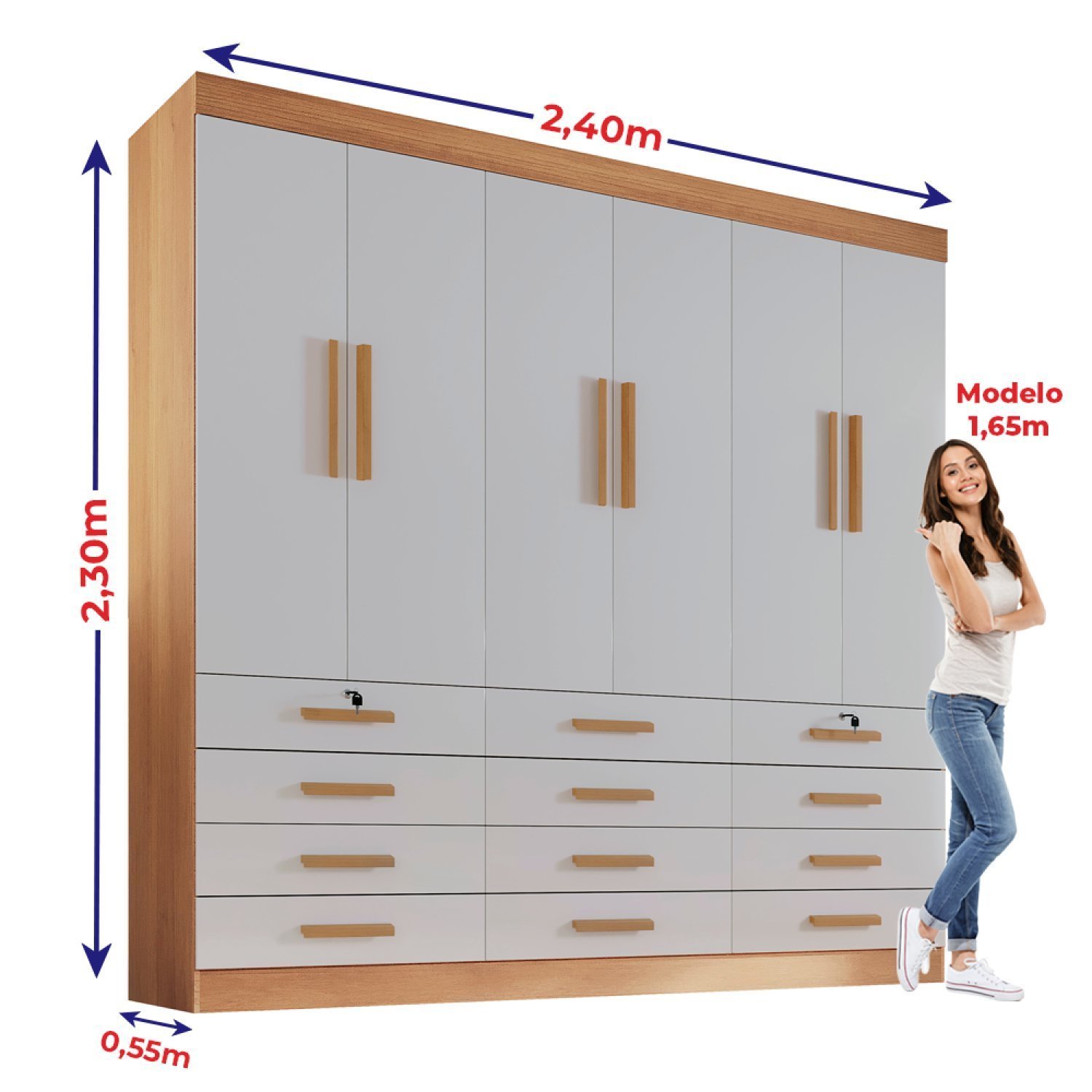 Guarda Roupa Casal MDF 6 Portas 12 Gavetas Marselha Plus - 5