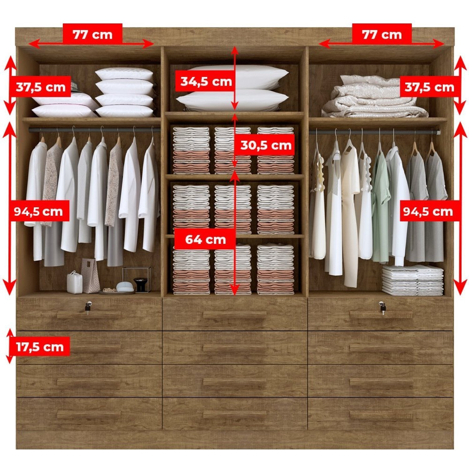 Guarda Roupa Casal MDF 6 Portas 12 Gavetas Marselha Plus - 9