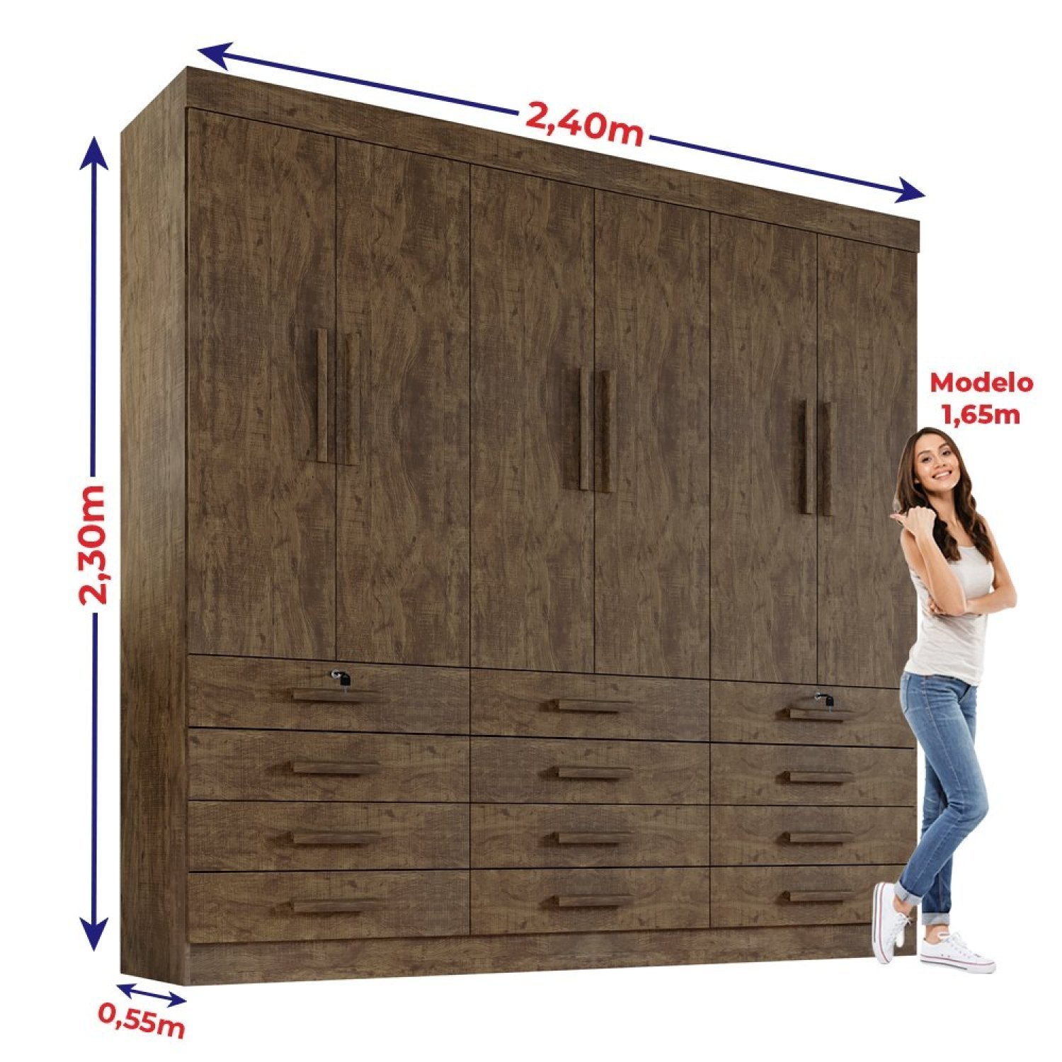 Guarda Roupa Casal MDF 6 Portas 12 Gavetas Marselha Plus - 5