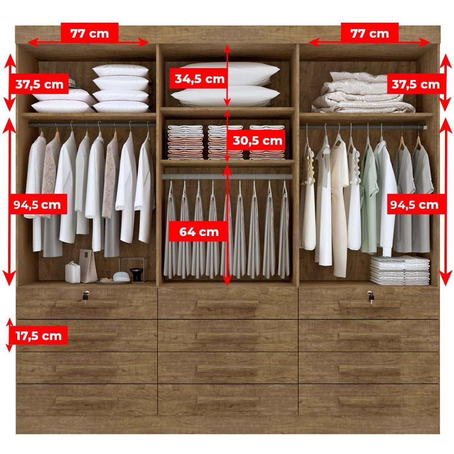 Guarda Roupa Casal MDF 6 Portas 12 Gavetas Marselha Plus - 10