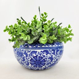 Vaso Azul e Branco Floral 12x23x23cm Porcelana Cachepot - 3