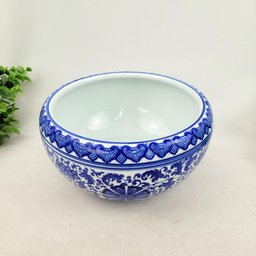 Vaso Azul e Branco Floral 12x23x23cm Porcelana Cachepot - 2