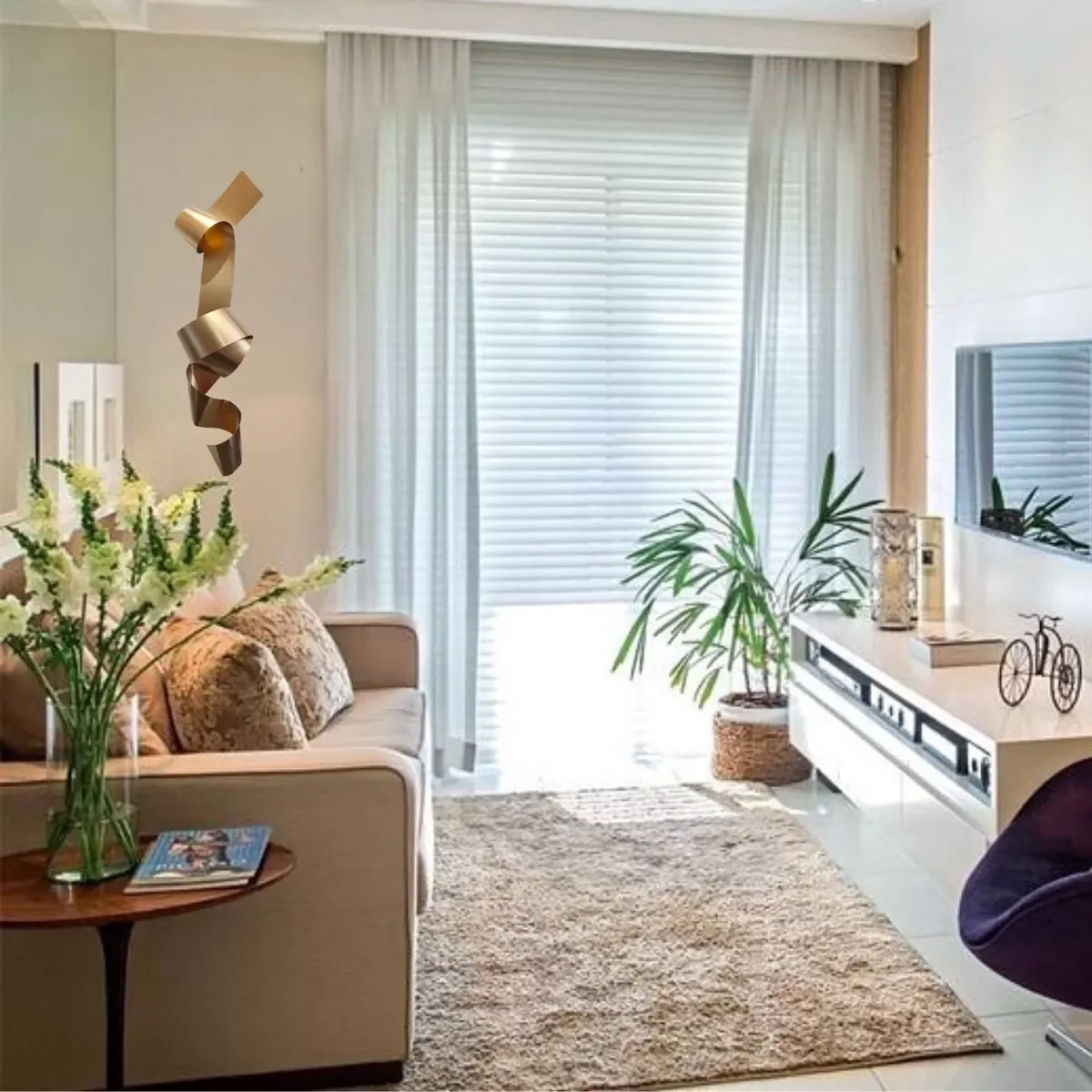 Ver imagem 3 de Decoração Escultura Parede de Metal Decoração Sala Quarto Escritório Home Decor Dourado