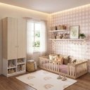 Ver imagem 1 de Quarto Montessori Cama Giulia e Guarda-Roupa Curió 2 Portas Casatema MadeiraOriginals Natural/Branco