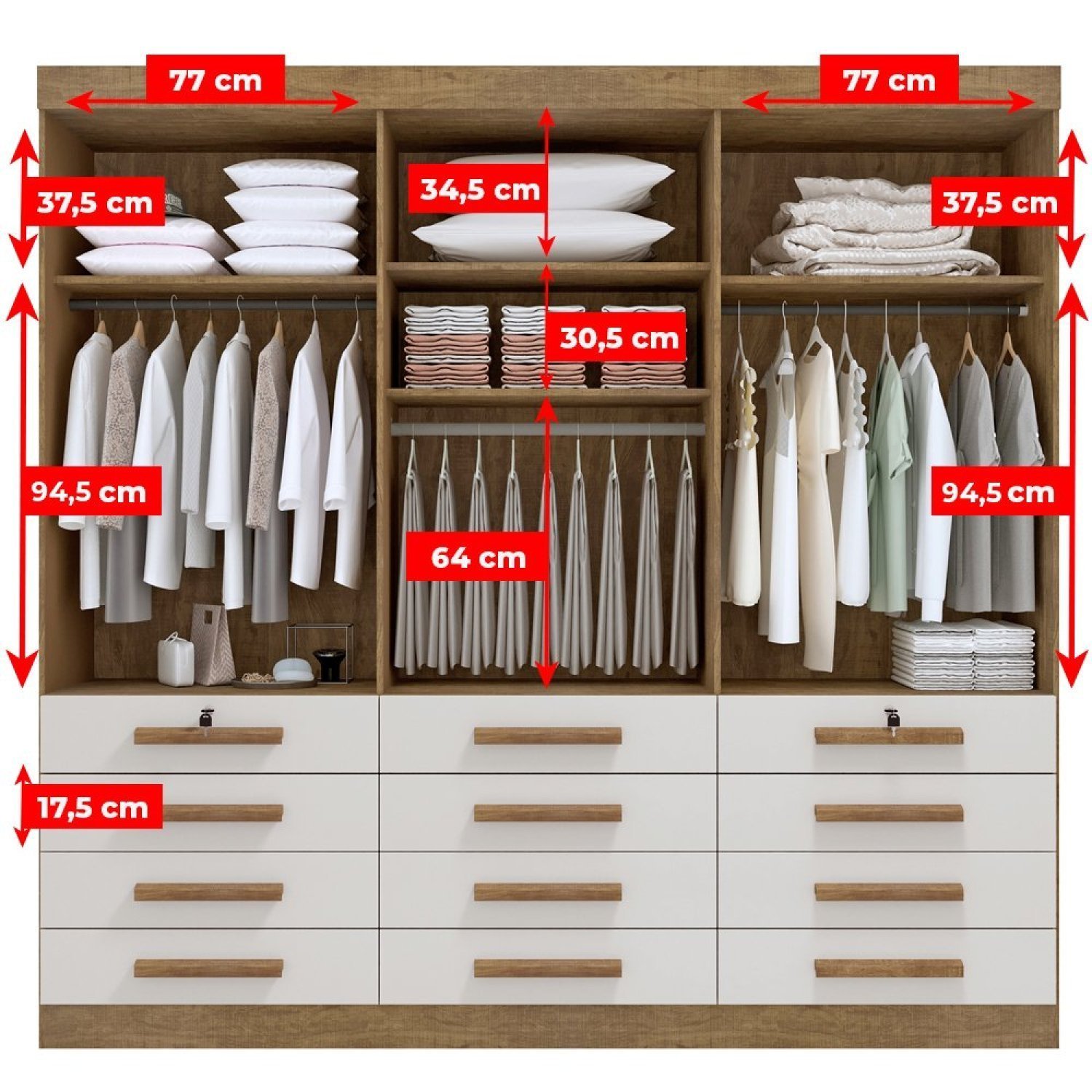 Guarda Roupa Casal MDF 6 Portas 12 Gavetas Marselha Plus - 9