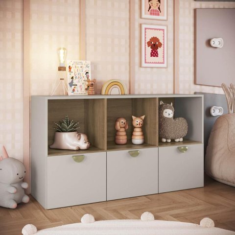 Cômoda Infantil 3 Gavetas 3 Nichos Lille DL1020 120cm Cinza - Art In Móveis