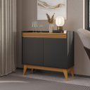 Ver imagem 5 de Conjunto Sala de Estar Buffet 2 Portas e Rack com Painel Ripado 136cm - Vianossa - Preto/cedro