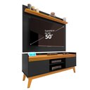 Ver imagem 1 de Conjunto Sala de Estar Buffet 2 Portas e Rack com Painel Ripado 136cm - Vianossa - Preto/cedro