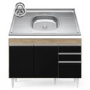 Ver imagem 1 de Balcão Gabinete com Pia Inox 120cm Michigan Castanho-preto - Lumil