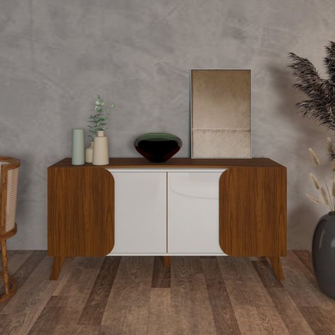 Buffet 1,60 Mt com 4 Portas Porto Bege/Off White/Cedro