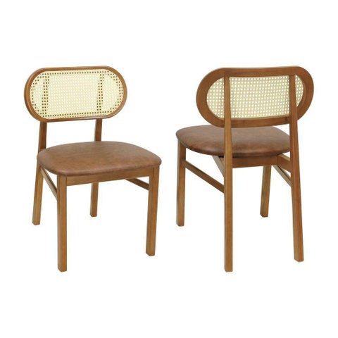 Kit 2 Cadeiras Capri Estrutura em Madeira Maciça Telinha Rattan Amêndoa Assento Corano Marrom