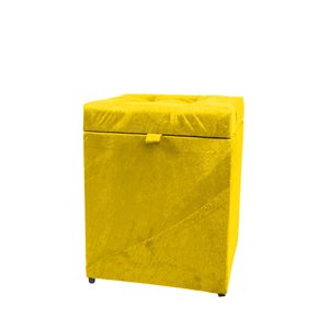 Puff Baú Estofado em Suede Amassado 1 Lugar Quadrado - Amarelo