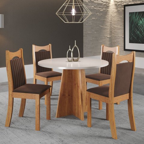 Conjunto de Jantar Mesa Redonda Herbal com 4 Cadeiras Dalas Yescasa Marrom/Mel/Blonde/Bombom