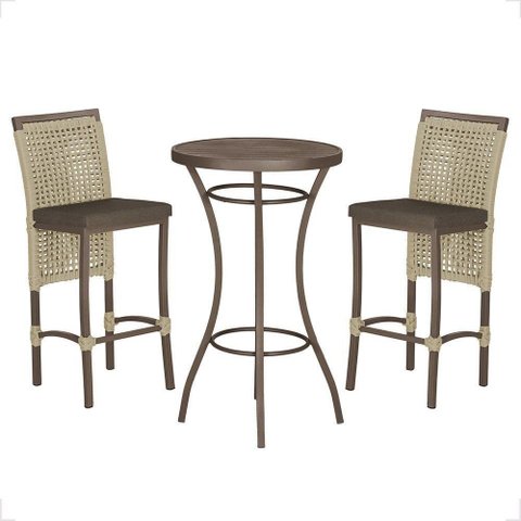 Mesa Bistrô e 2 Banquetas Roma Marrom Corda Estofado 9 Trama Rami