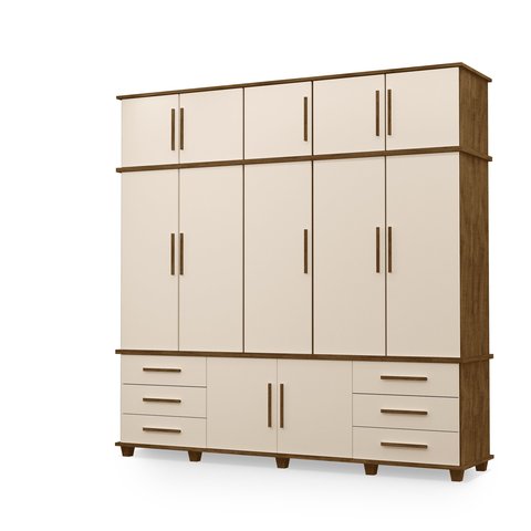 Guarda Roupas Londres 100% Mdf C/ 12 Portas 6 Gavetas Pés Madeira - Luapa - Malbec/off White
