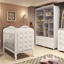 Ver imagem 3 de Quarto de Bebê com Guarda Roupa Janelado e Berço com Capitonê Maya Provençal Yescasa Branco/Brilho