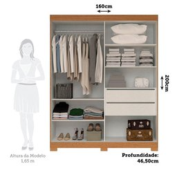 Guarda Roupa de Casal 100 % Mdf 2 Portas 2 Gavetas Helena Acp Móveis Cinamomo/off White/cinamomo - 3