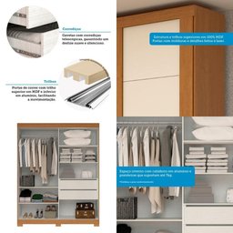 Guarda Roupa de Casal 100 % Mdf 2 Portas 2 Gavetas Helena Acp Móveis Cinamomo/off White/cinamomo - 4