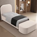 Ver imagem 1 de Cabeceira Cama Box 100cm Lanna com Puff Recamier Doha W01 Suede Bege - Lyam Decor