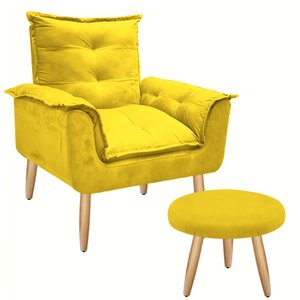 Kit Poltrona Opala Talita Cadeira Decorativa + Puff Redondo Pés Palito Mercado Dos Móveis:amarelo