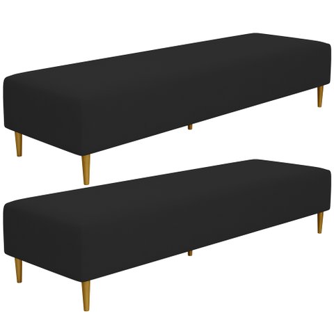 Kit 02 Puffs Decorativo Sala de Estar Bali W01 Pés Palito 190x60cm Suede Preto - Lyam Decor
