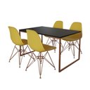 Ver imagem 2 de Mesa Industrial Base Ferro Cobre 137x90 Tampo Preto 4 Cadeiras Eiffel Ferro Cobre Assento Amarelo
