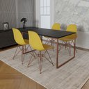 Ver imagem 1 de Mesa Industrial Base Ferro Cobre 137x90 Tampo Preto 4 Cadeiras Eiffel Ferro Cobre Assento Amarelo