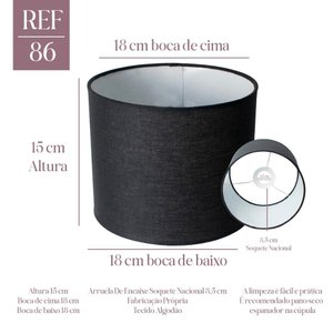 Cúpula Clássica de Abajur Luminária 18x18x15cm de Tecido Algodão Soquete Nacional Ref 86 Cor Preto