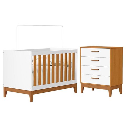 Jogo de Quarto Infantil Flip Cômoda 4 Gavetas e Berço Americano Branco Fosco/savana - Reller Mó