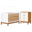 Ver imagem 1 de Jogo de Quarto Infantil Flip Cômoda 4 Gavetas e Berço Americano Branco Fosco/savana - Reller Mó
