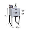 Ver imagem 2 de Mesa de Cabeceira Off White 30cm Eco Industrial 2 Gavetas Quarto Cama Base Metal Preta Puxador Preto
