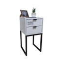 Ver imagem 1 de Mesa de Cabeceira Off White 30cm Eco Industrial 2 Gavetas Quarto Cama Base Metal Preta Puxador Preto