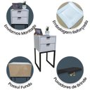Ver imagem 4 de Mesa de Cabeceira Off White 30cm Eco Industrial 2 Gavetas Quarto Cama Base Metal Preta Puxador Preto