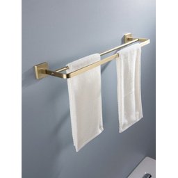Toalheiro de Banho Dourado Fosco Quadrado Barra Dupla em Aço Inox - 4