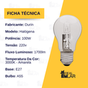 Ver imagem 3 de 10 Unidades Lâmpada Quente Halógena Classic A55 220V Potência 100W Temperatura 3000k Durín