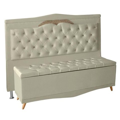 Kit de Cabeceira de Cama Box e Calçadeira Baú Barcelona Casal 140 Cm Retro Capitonê Suede