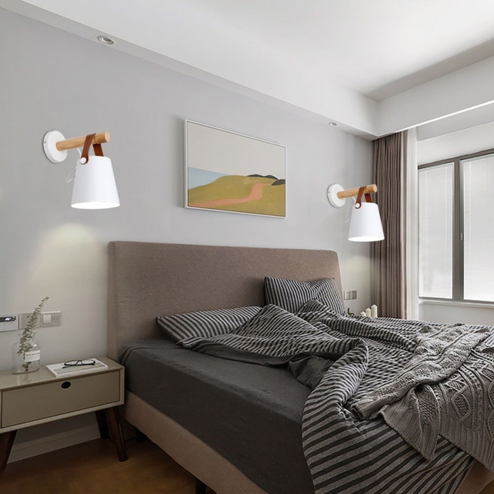 Arandela Luminária de parede em madeira moderna, design nórdico, lâmpada de parede com cabo interrup - 5