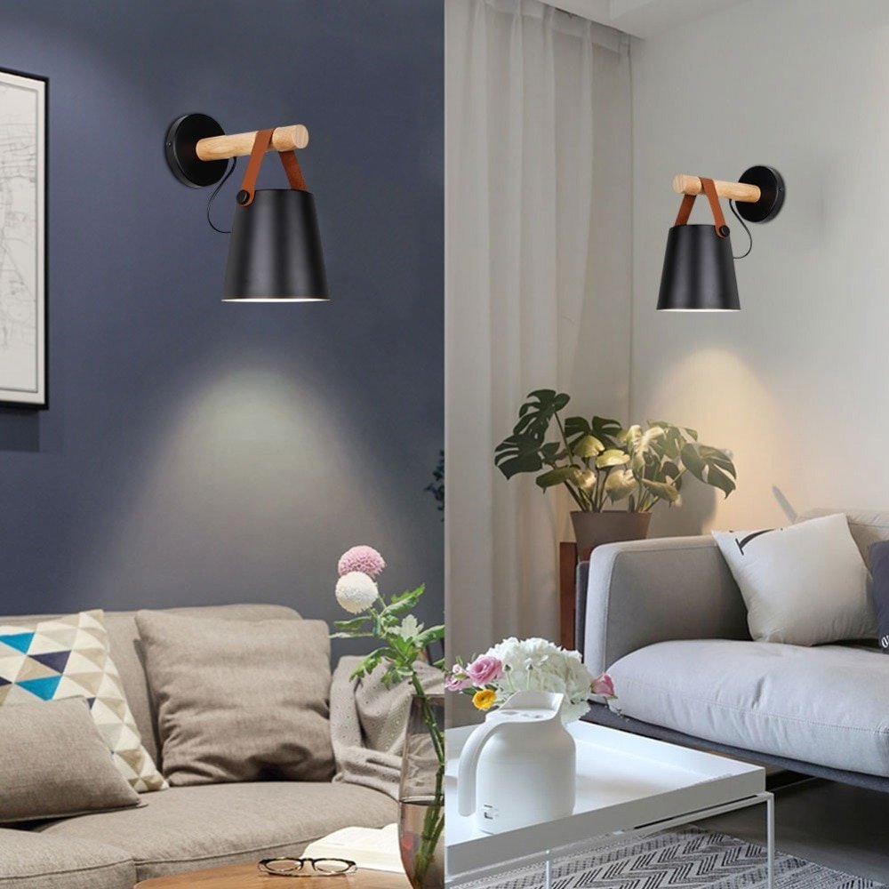 Arandela Luminária de parede em madeira moderna, design nórdico, lâmpada de parede com cabo interrup - 4
