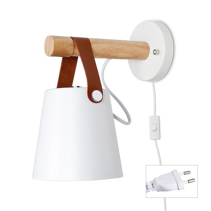 Arandela Luminária de parede em madeira moderna, design nórdico, lâmpada de parede com cabo interrup - 1