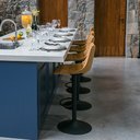Ver imagem 2 de Kit 3 Banquetas Decorativas Travis Pu com Regulagem de Altura Base Disco C/apoio para Os Pés Caramel