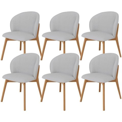 Kit 06 Cadeiras de Jantar e Estar Living Estofada Mia L02 Linho Cinza - Lyam Decor