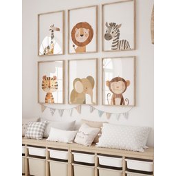 Kit 6 Quadros Decorativos Infantil Animais Safari No2 - 1