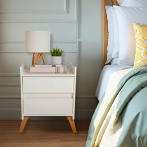 Jogo Duas Mesas Cabeceira com 2 Gavetas Mesinhas Quarto Cama Decoração Moderna Lateral Organizadora