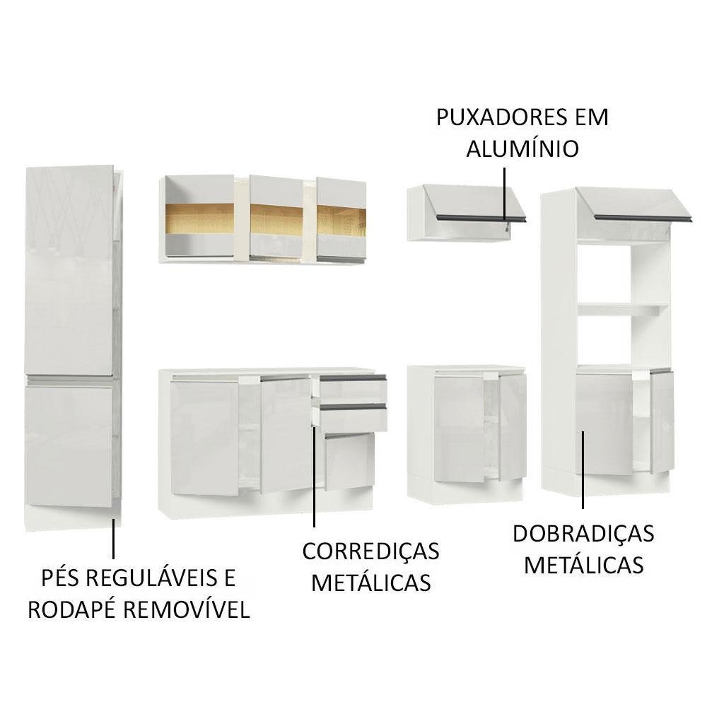 Armário de Cozinha Completa 100% MDF 300 cm Frentes Branco Brilho Smart Madesa 01 - 5