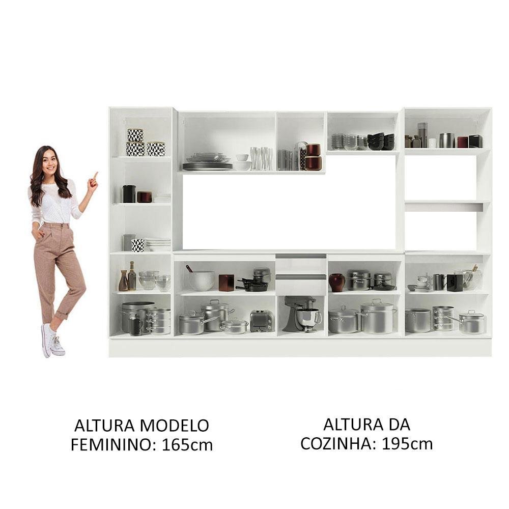 Cozinha Completa 100% Mdf Madesa Smart 300 Cm com Armário, Balcão e Tampo - Frentes Branco Brilho - 7