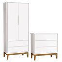 Ver imagem 1 de Cômoda Gaveteiro e Guarda Roupa Infantil 2 Portas New Classic Branco com Pés Madeira – Reller