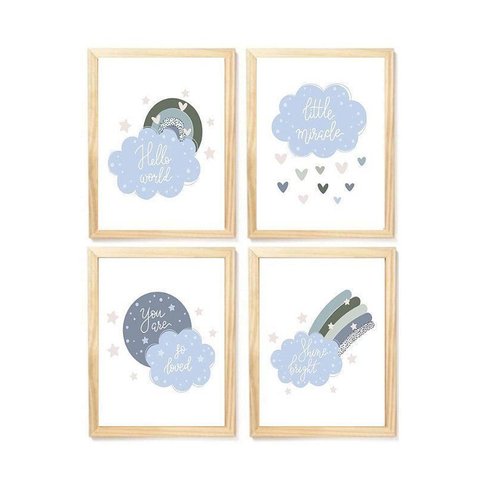 Kit Quadro Nuvem e Arco Íris Decorativo Quarto Criança Bebê Enxoval