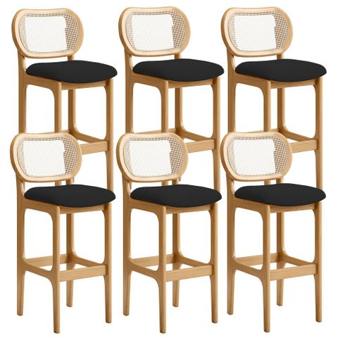 Kit 06 Banquetas Altas Para Cozinha Bancada Sala Tela Betta Fixa L02 Suede Preto - Lyam Lyam Decor